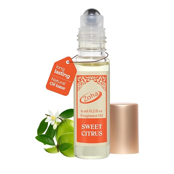 Zoha Sweet Citrus| Roll on Perfumes for Women & Men | Alcohol-free Citrus Perfume Oil | Travel Size Long Lasting Fragrance | 6ml Roller