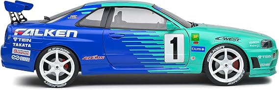 Solido S1804304 1:18 1999 Nissan Skyline (R34) GT-R-Falken Drift Livery Collectible Miniature car, Multicolor