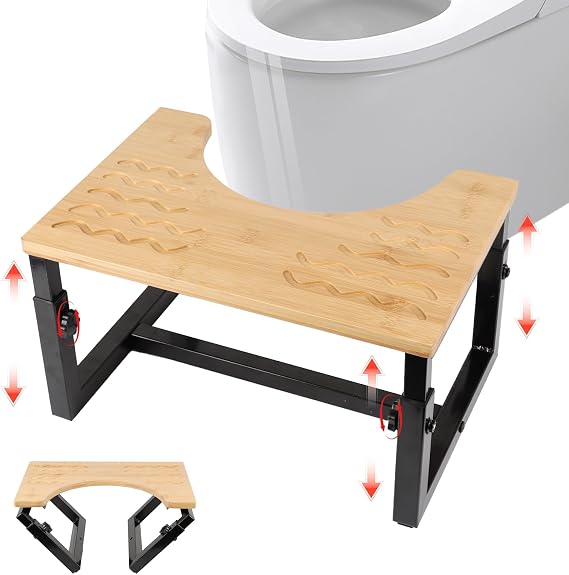 Toilet Stool Foldable, 7/8/9'' Adjustable Height Squat Stool Potty with Non-Slip for Adults Kids Sturdy Poop Step Stool for Bathroom Improve Squatting Portable Space-Saving