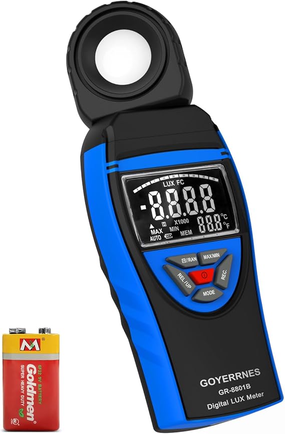 Digital Light Meter 0.1-400,000 Lux - Professional Lux/FC Tester with Temperature Sensor, MAX/MIN Hold & 90 Rotatable Sensor for Photography, Plants, and Indoor Lighting (Blue)
