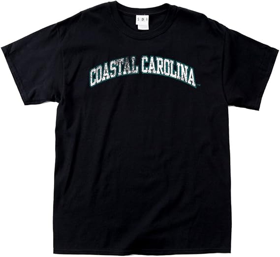 Coastal Carolina Chanticleers 100-Percent Pre-Shrunk Vintage Arch College Short Sleeve Tee, Small, Black