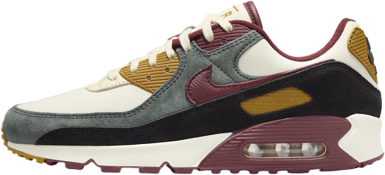 Nike Air Max 90 Premium Men's Shoes (HQ3609-113, Coconut Milk/Vintage Green/Black/Dark Team Red) Size 9