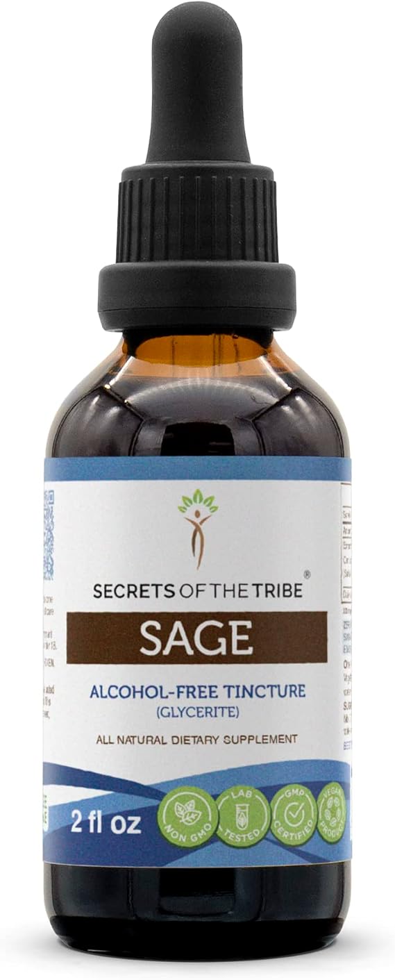 Secrets of the Tribe Sage Alcohol-Free Liquid Extract, Sage (Salvia officinalis) Dried Leaf (2 FL OZ)