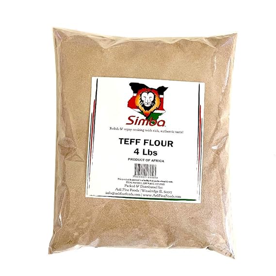 Simba African Teff Flour, 4 Pounds | Perfect for Baking, Flour for Injera | Gluten Free