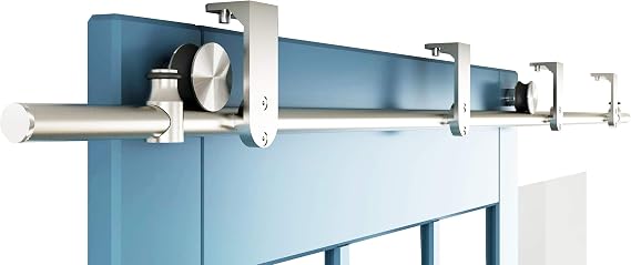 DIYHD 8FT Premium Ceiling Mount Sliding Barn Door Hardware Kit, SS304 | Rust-resistant stainless steel with brushed finish, Fits 48" doors, Holds up to 198 lbs, Refined modern design