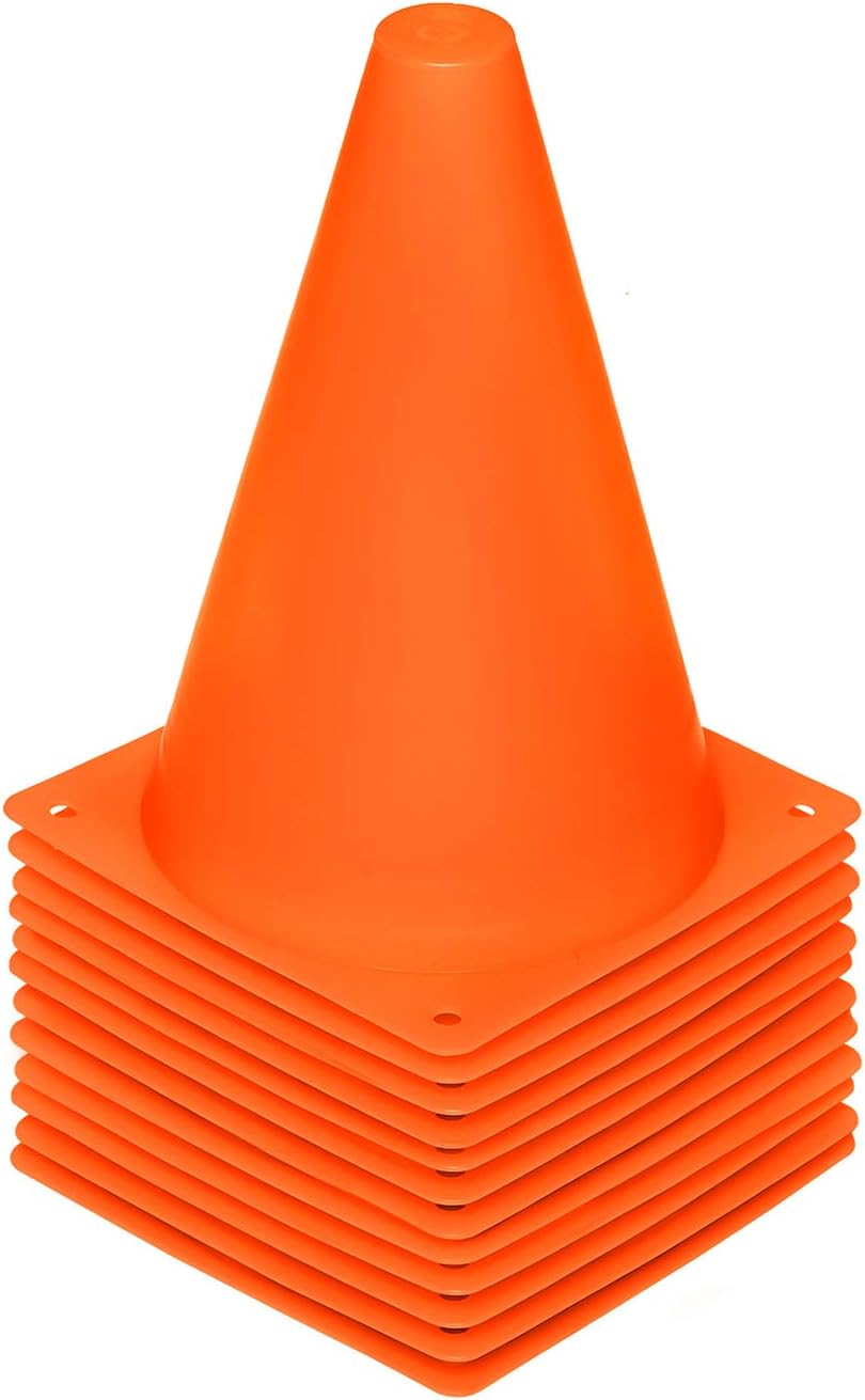REEHUT 7.5 Inch Plastic Sport Training Traffic Cone Set of 12, Orange