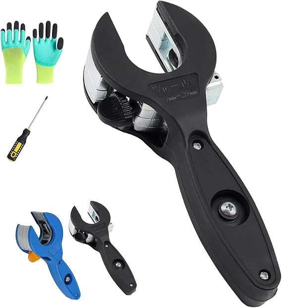 Ratcheting Tubing Cutter, 2 in 1 Ratcheting Tubing Cutter Tool, Tubing Cutter Copper 1/4" To 7/8", Close Quarters Tube Compact Cutter, Easy to Carry and Store for Cutting PPR & Plastic Hoses (Black-1)