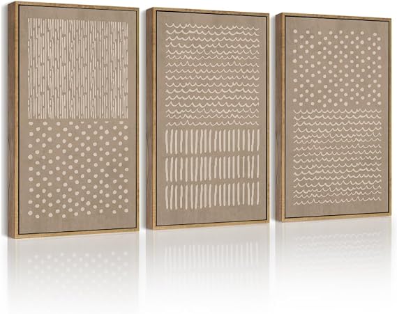 PHOPAGO Boho Geometric Framed Wall Art Mid-Century Bohemain Abstract Shape Illustration Neutral Modern Minimalist Painting Decorative Artwork 11x14in Natural Framed