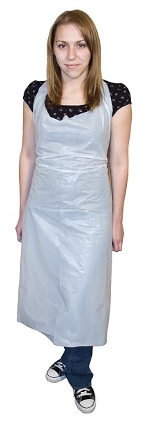 Elara PA-S2846 ToughGrade Disposable Poly Apron with Extra-Long Ties, 28" x 46" inch, Food Service, Janitorial, Laboratory, Industrial Use, White, Standard Weight 1.0 mil Plastic, Box of 100