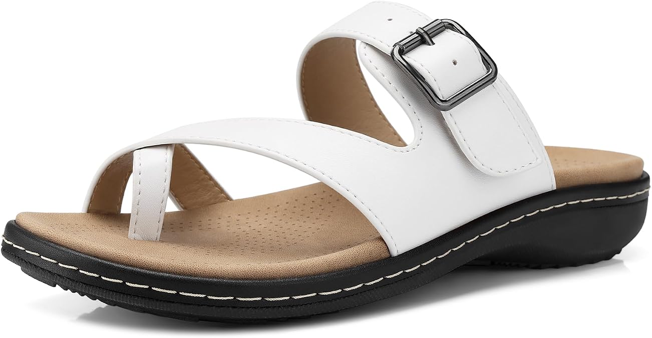 SHIBEVER Flip Flops for Women Sandals: Slip On Dress Comfort Summer Sandal | Arch Support Orthopedic Thong Bunion Women's Flat Shoes - Open Toe Fit Non Slip Casual Walking for Beach Outdoor Travel