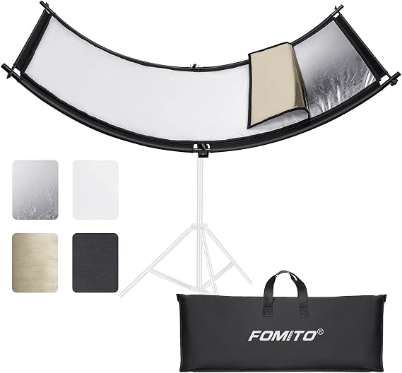 FOMITO Light Reflector 70"x25.6"/178x65cm Arclight Curved Eyelighter Lighting Diffuser for Photography Stuido Filming Shooting, Black/White/Gold/Silver