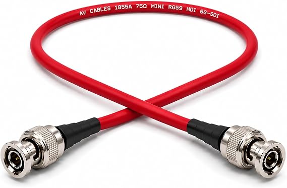 AV-Cables 25ft 1855A 6G HD-SDI BNC to BNC Cable | Using Belden Mini RG59 75 Ohm Broadcast Video Coax | 1080p, 3G, 6G SDI - Red