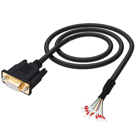 DB9 Female Connector RS232 RS485 9 Pin Serial Port Extension Cable D-SUB 9 Pin to Bare Wire with Terminal Breakout -Black-1M (DB9 Female)