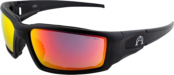 Alpha Omega AO5 Motorcycle Sunglasses Foam Padded Riding Safety Glasses Z87.1 for Men or Women Black Frame Red Mirror Lenses