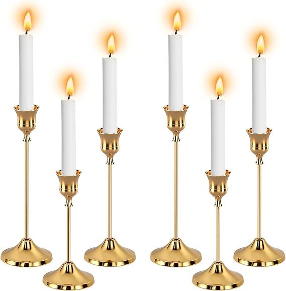 6pcs Gold Candle Holders, Candlestick Holders Taper Candle Holders for Pillar Candles Sticks Holder Decor Halloween Christmas Decorations Candle Candelabros para Centros de Mesa