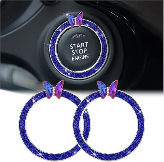 2PCS Bling Crystal Car Engine Start Stop Decoration Ring, Blue