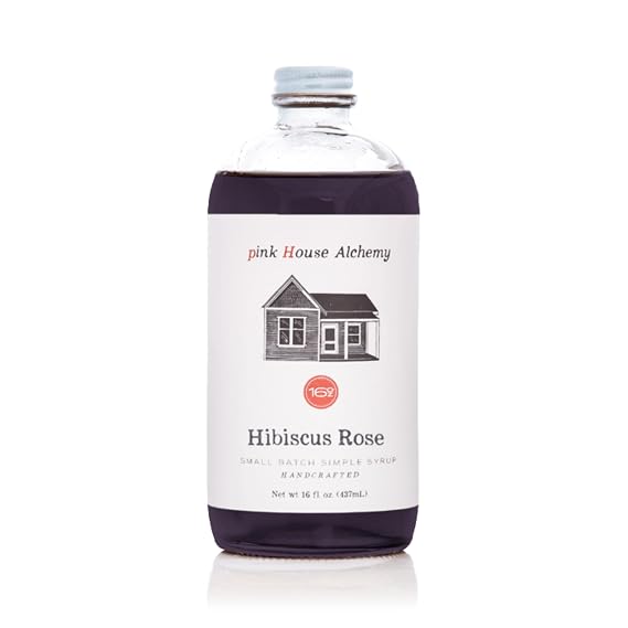 Pink House Alchemy Hibiscus Rose Simple Syrup, 16 oz, Handcrafted | Floral Cocktail & Coffee Mixer, All-Natural, Small-Batch