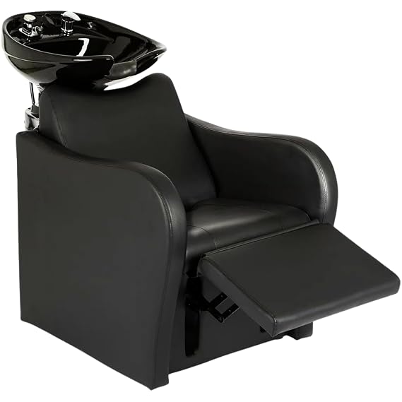 Buy-Rite Lexus Backwash Unit, Professional Salon Shampoo Chair with Tilting Black Porcelain Bowl, Extra Wide Seat, Kick-Out Leg Rest, Neck Rest, Single Handle Faucet, TS-8018B