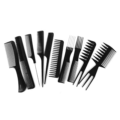 10pcs Salon Hairdresser Hair Styling Comb Set Hairdressing Barbers Brush Black