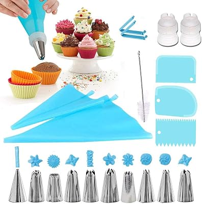 Piping Bags and Tips Set, Cake Decorating Supplies for Baking with Tips and Reusable Pastry Bags, Standard Converters for Cookie Icing Cakes