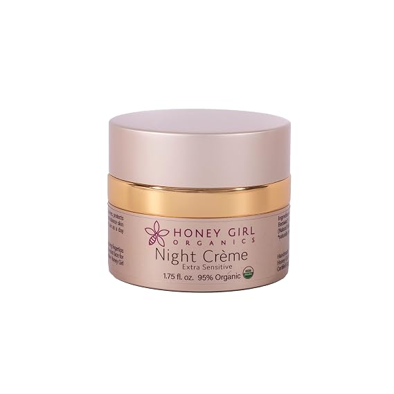 Honey Girl Organics Night Creme Extra Sensitive, Honey based Skin Care for Sensitive Skin, USDA Certified Organic Face Moisturizer, All In One: Face, Eye, Neck Cream, Made in Hawaii (1.75oz)