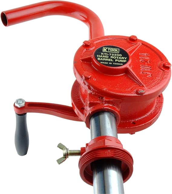K Tool International 72200 Rotary Hand Pump, Manual Crank Siphon Design, Heavy Duty Cast Iron Construction, Drum Mount Configuration, Designed for Reliable Heavy Oil Transfer Applications