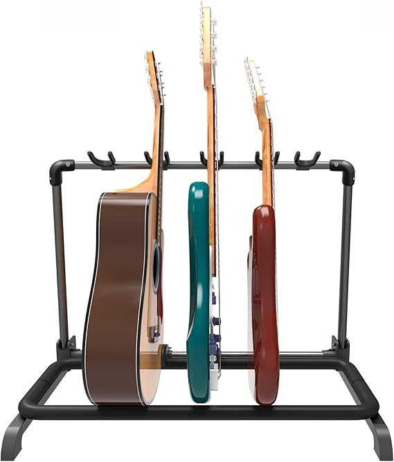 GUITTO Multi Guitar Rack Stand, Foldable Universal Display Holder for 5 Guitars, Heavy Duty Floor Organizer with Adjustable Hooks for Acoustic, Electric, and Bass, for Home, Stage, and Studio (GGS-07)