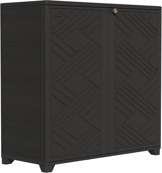 ZZM Indoor/Outdoor Storage Cabinet Waterproof, 34"x15"x34" Plastic Outdoor Storage Box for Garden Balcony Bathroom, All Weather Outdoor Storage Clearance, DIY Usage, with 1 Shelf (Black)