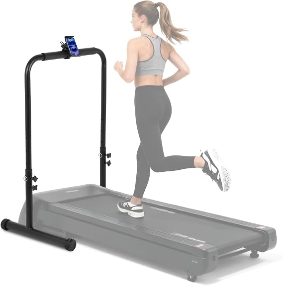 FAHKNS Handle Bar for Walking Pad Only, 31"-39.4" Height Adjustable Treadmill Handlebar, Stabilized Steel Handle Bar for Walking Pad with Phone/Tablet Holder, Non-Slip Rubber Walking Pad Handrail