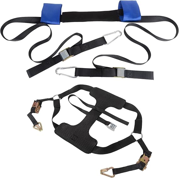 MOTO4U Sport Motorcycle Tie Down Bundle,1PK Motorcycle Rear Wheel Tie Down Straps with Ratchets Black&1PK Motorcycle Handlebar Tie Down Straps with Cam Buckle and Snaphooks Blue