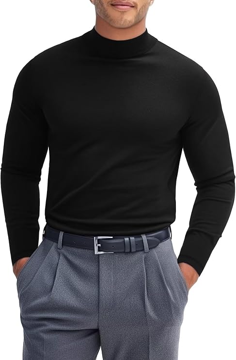 Zengjo Mens Mock Turtleneck Long Sleeve T Shirts Slim-Fit Lightweight Thermal Base Layer Top Soft Stretch