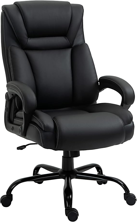 Big and Tall 400lbs Executive Office Chair with Wide Seat, Computer Desk Chair with High Back PU Leather Ergonomic Upholstery, Adjustable Height and Swivel Wheels, Black