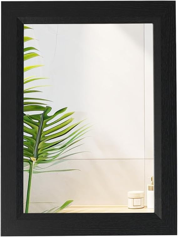 Small Rustic Black Bathroom Mirror, 11.8x15.8 Inch Wooden Frame