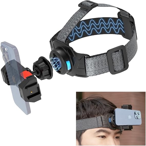 Magnetic Head Mount Mobile Phone Holder,First-Person View Video Hand Free Outdoor Live Shooting Bracket with Phone Clip(4"-7") for iPhone,Samsung,Huawei,All Smartphones Head Mount Strap