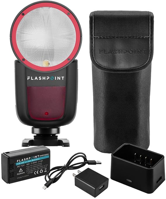 Flashpoint Zoom Li-on X R2 TTL Round Head Flash, Godox V1 On-Camera Speedlight, 76Ws Power, 2.4G Wireless, 2600mAh Li-ion Battery, 480 Full-Power Flashes (Canon)