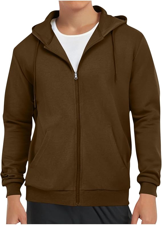 Men's Full Zip Hoodie Fleece Sweatshirt Oversized Solid Color Long Sleeve Lightweight Casual Drawstring