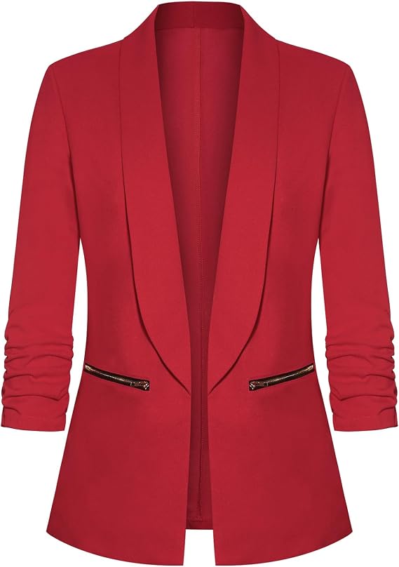 Womens Casual Blazer Ruched 3/4 Sleeve Work Office Suit Jackets