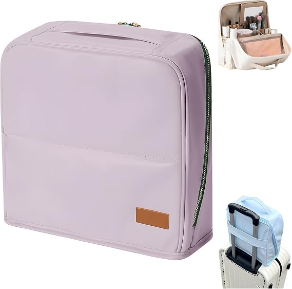 Atlodas Standing Makeup Bag Portable, Large Capacity, Multi-purpose Large Capacity Standing Makeup bag, Waterproof Portable Open Makeup Bag, Toiletry Bags with Compartments (Purple)
