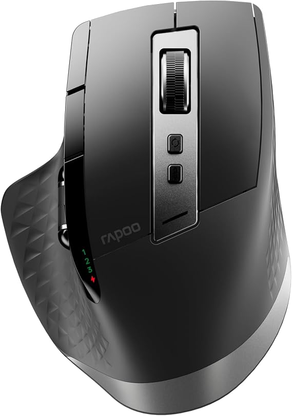 Rapoo MT750 Plus Ergonomic Wireless Mouse, Bluetooth 5.0 + 2.4GHz Multi-Device, Upgraded with M+ Cross-Computer Feature, On-Board Memory, USB-C Charging, Receiver Slot, Crisp Clicks, 90-Day Battery