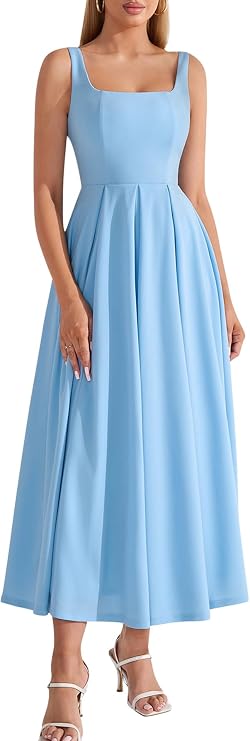 EYNMIN Wedding Guest Dresses for Women 2026 Summer Spring Square Neck Flowy A Line Elegant Midi Formal Dress