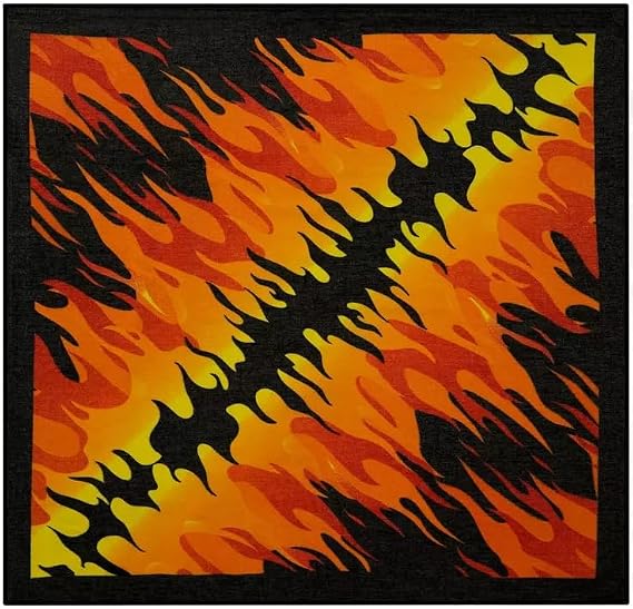 Flame Bandanna Wearable Scarf 100% Cotton, 21 x 21 Inch, Black, Red