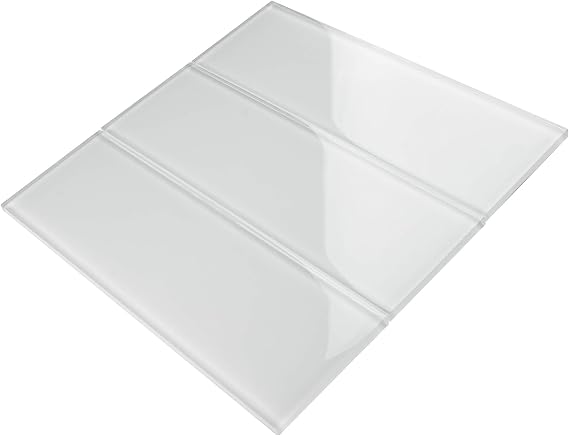 TCSBG-03 4x12 White Glass Subway Tile - Kitchen and Bathroom Backsplash Tile, Wall Tile (1sqt=3pcs)