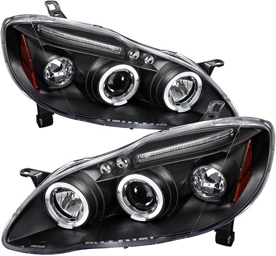 Carpartsinnovate Fits 03-08 Corolla CE S LE Black LED Halo Projector Headlights Driving Head Lamps