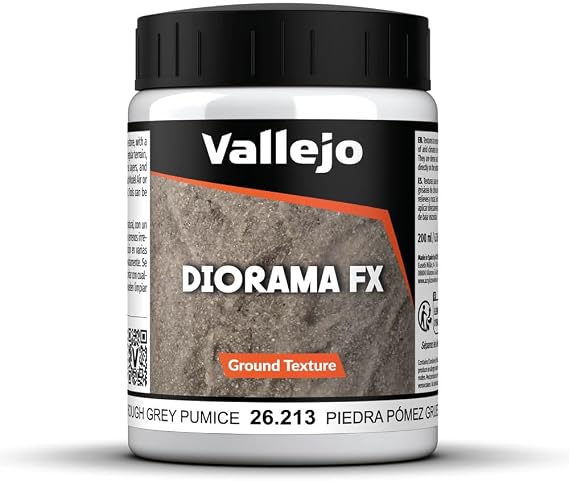 Vallejo - Diorama FX Ground Textures | Rough Grey Pumice 200 ml. (6.76 fl.oz.) | Premium Acrylic Color for Modelers & Miniature Enthusiasts | Exclusively Designed for Modelling