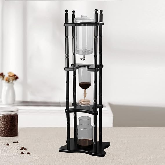 Cold Brew Coffee Maker 2500ml/84.54 oz Cold Brewer Retro Ice Dripper Coffee Maker, Cold Brew Drip Coffee Pot for Home Office Coffee Store, Pine Wood & Glass