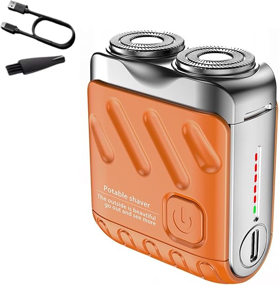 R-12 Luggage Electric Shaver, Mini Portable Beard Shaver, Suitcase Design, USB Rechargeable One-Button Long Lasting for Home Travel (Orange)