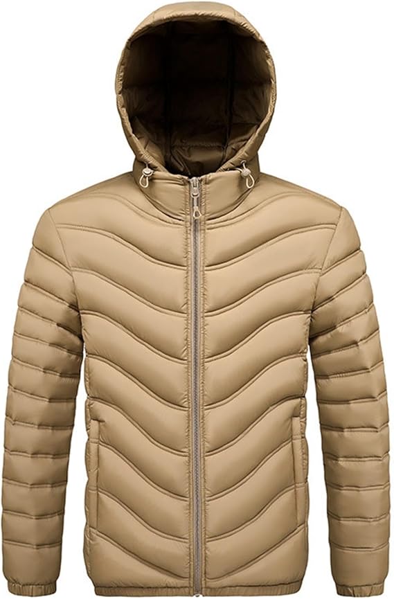 Men's Puffer Jacket with Detachable Hood Lightweight Warm Winter Coats Zip Up Padded Jackets Windproof Snow Ski Coat
