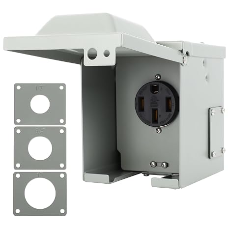 NEMA 14-50R Outdoor Power Outlet Box, 50 AMP 125/250 Volt Rv Electrical Panel, Anti-Theft Lockable RV Outlet Receptacle, Predrilled Socket Box for RV, Travel Trailer, EV, Welder, Generator, ETL Listed