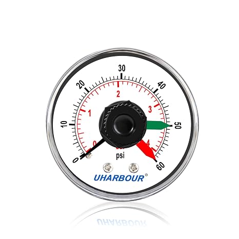 Uharbour Pool Pump Pressure Gauge 0-60psi/4bar, 1/4" NPT Back