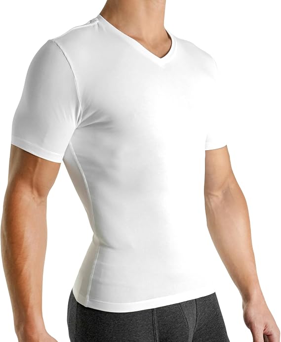 Rounderbum Mens Compression Tech Slim Fit Cotton T-Shirt Posture Support & Core Shaping Undershirt, 2 Colors